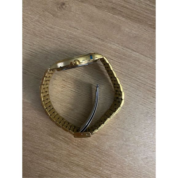 Seiko SQ Watch Men 35mm Gold Tone Dial Day Date 7.25" Vintage - Picture 8 of 9